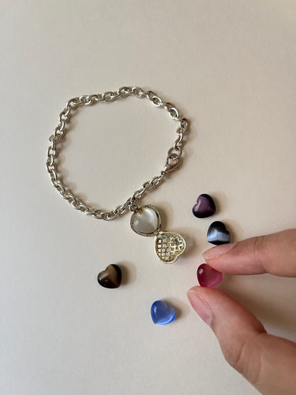 Adorable Vintage Silver Tone Bracelet with Interchangeable Heart Charm
