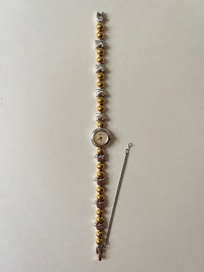 Extremely Rare and Dainty Two Toned Seiko Watch with Dove Bird Accents