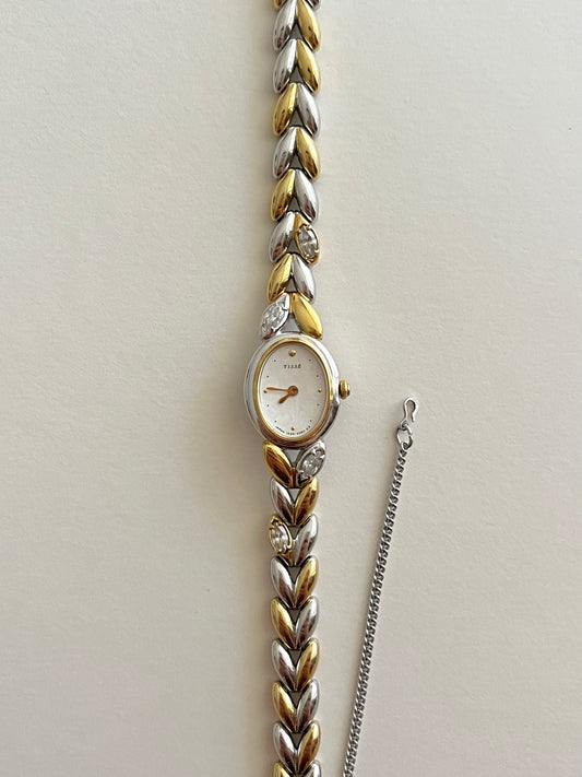 Ultra Rare Two Toned Seiko Watch with White Crystals Accent