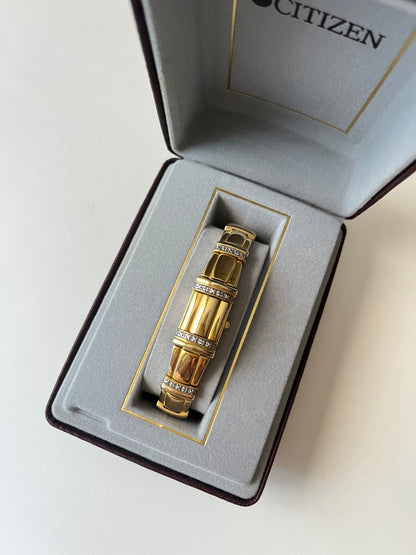 Extremely Rare Vintage Gold Tone Citizen Peekaboo/Slide-out Watch with Diamond Accents
