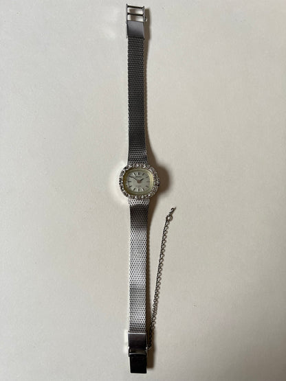 Extremely Rare Vintage White Gold Plated Seiko Self-Winding Mechanical Watch with White Stones Accent