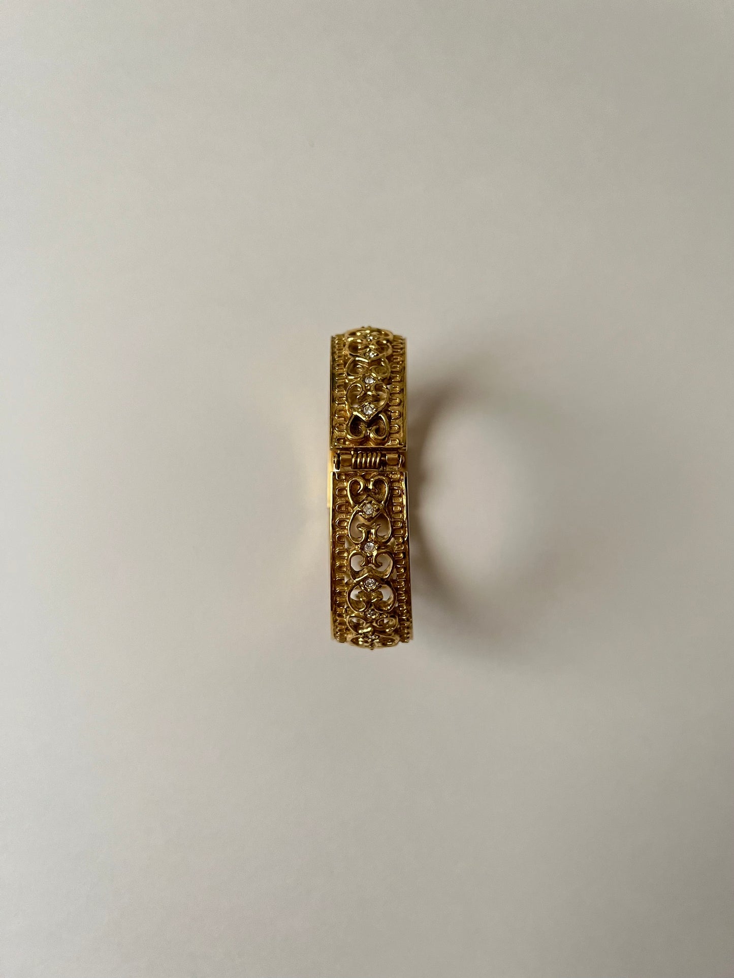 Very Gorgeous and Ornate Gold Tone Peekaboo Cuff Watch with Oval Dial