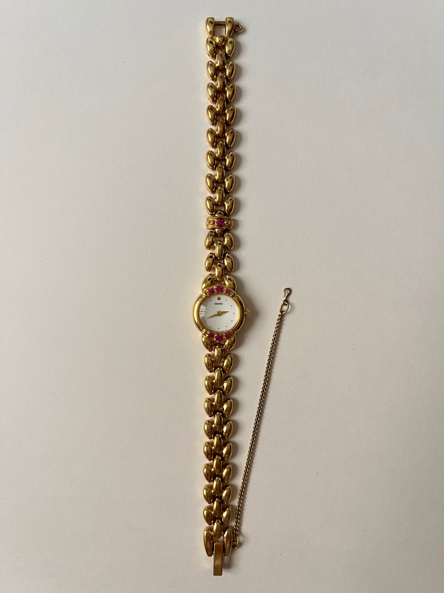 Extremely Rare and Astonishing Gold Tone Seiko Watch with Real Rubies Accent