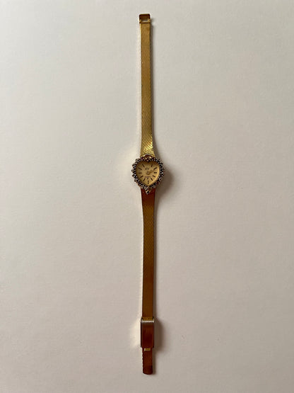 Very Rare and Stunning Gold Tone Italy Made Watch with Heart Shaped Bezel and Real Diamonds and Rubies Accent