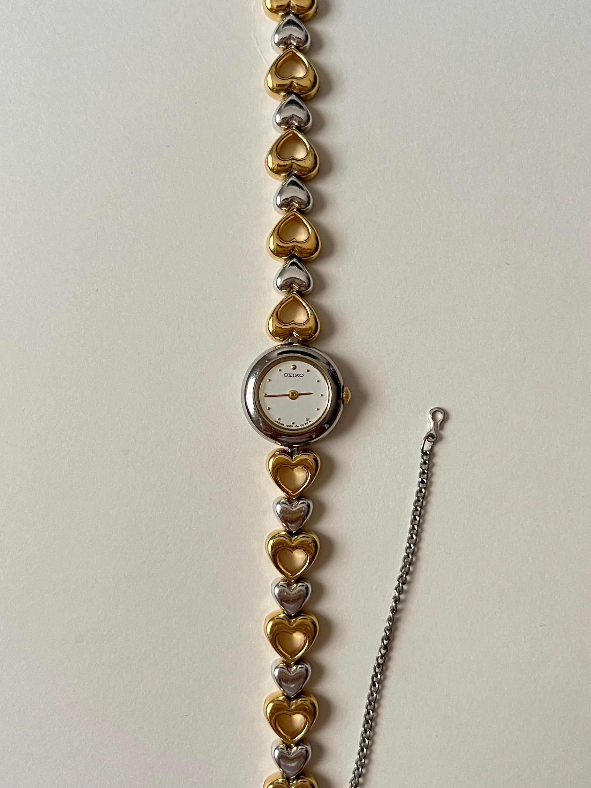 Very Dainty Two Toned Seiko Watch with Heart Shaped Links