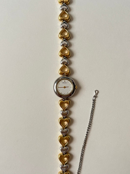 Very Dainty Two Toned Seiko Watch with Heart Shaped Links