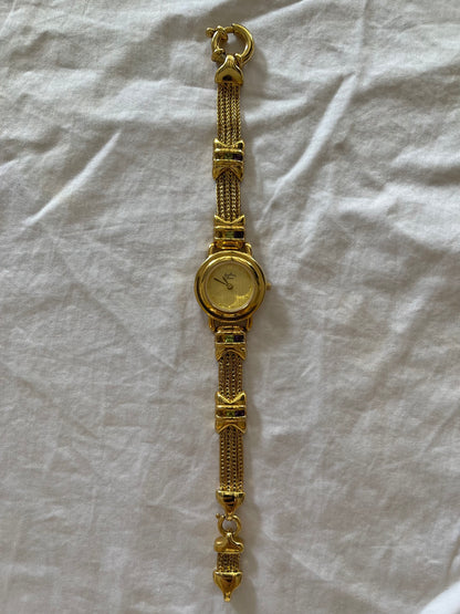 Lovely Gold Tone Watch with Genuine Multi-Gems Inlay Band