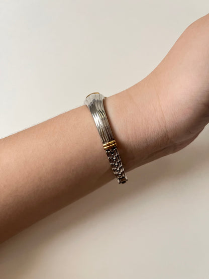 Art Deco Style Two Toned Seiko Half Cuff Watch with Oval Dial