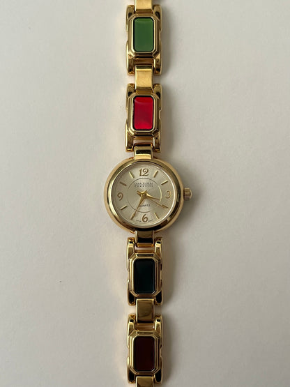 Adorable Gold Tone Watch with Multi-Colored Links