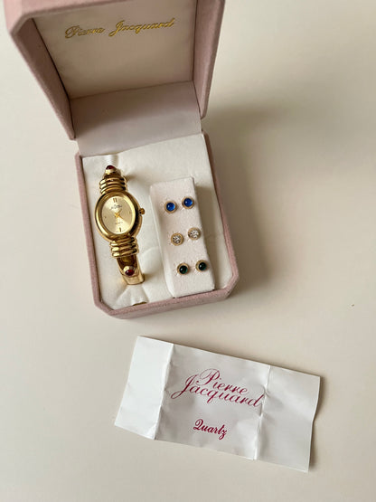 Extremely Rare Gold Tone Open Cuff Watch with Interchangeable Studs