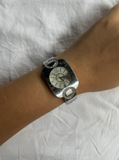 Silver Tone Open Cuff Watch with Large Dial