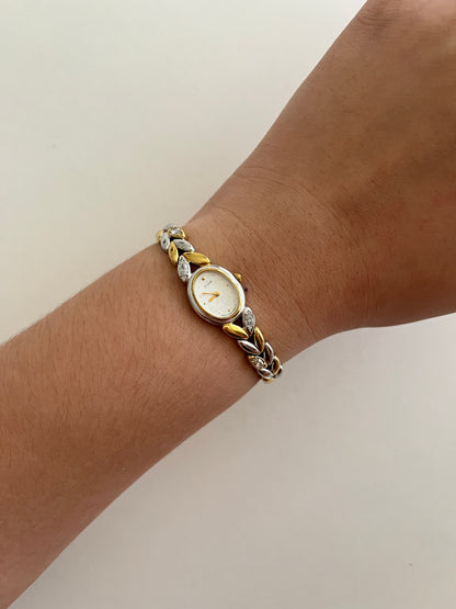 Ultra Rare Two Toned Seiko Watch with White Crystals Accent