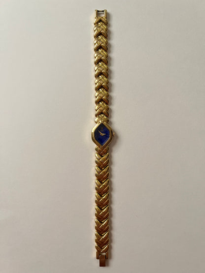 Gorgeous Gold Tone Pulsar Watch with Blue Hexagonal Dial
