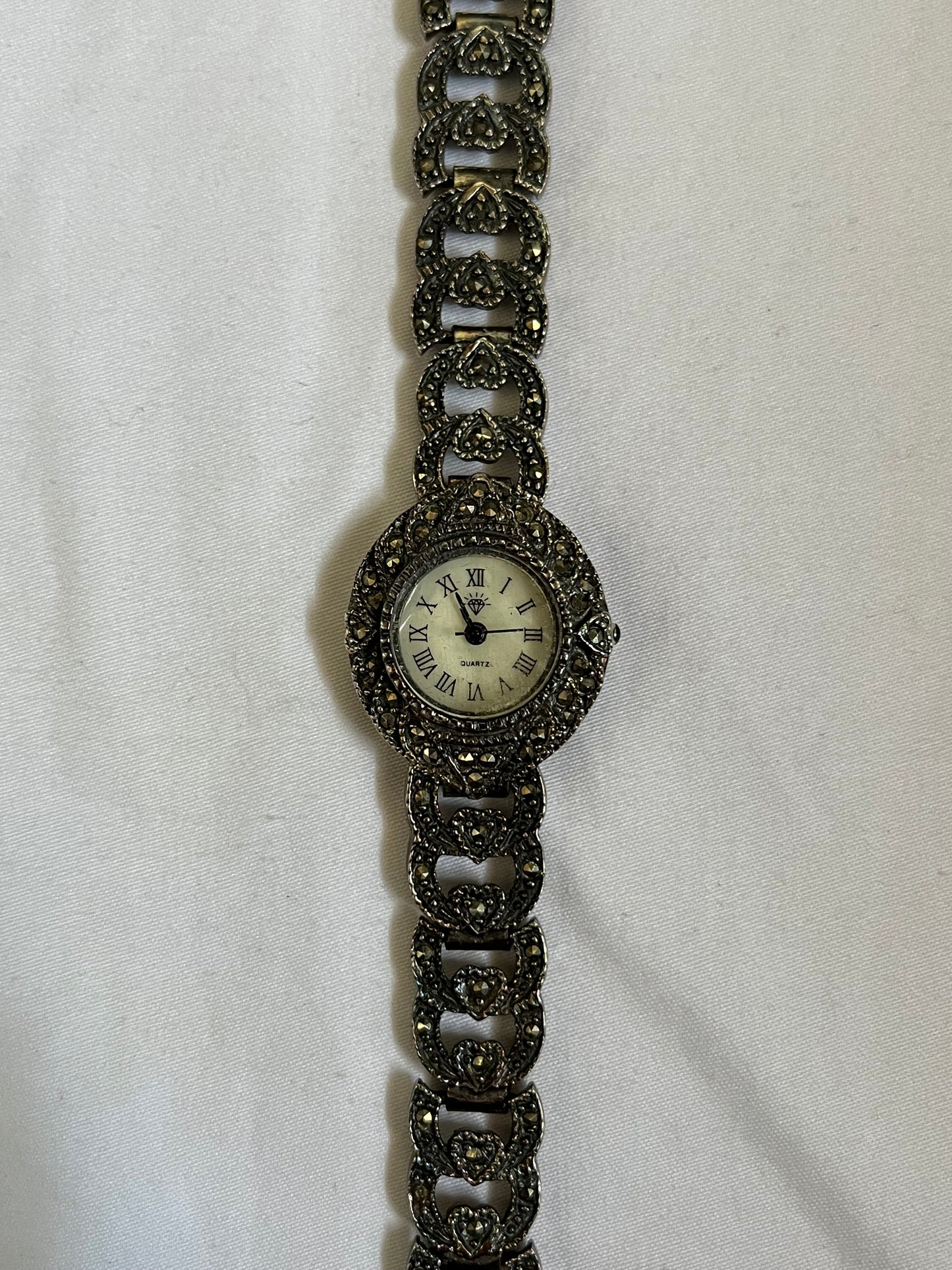 925 Silver Marcasite Watch with Round Dial