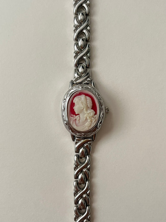 Rare and Adorable Silver Tone Cameo Peekaboo Watch
