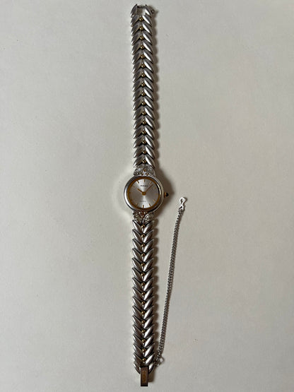 Gorgeous Vintage Silver Tone Rado Watch with Gold and White Stones Accent