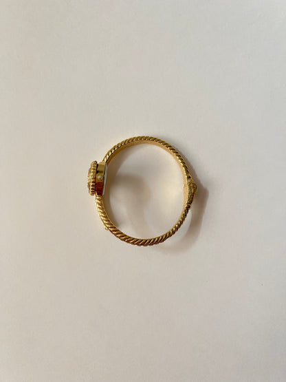 Very Unique 18K Gold Plated Peekaboo Open Cuff Watch with White Stones Accent
