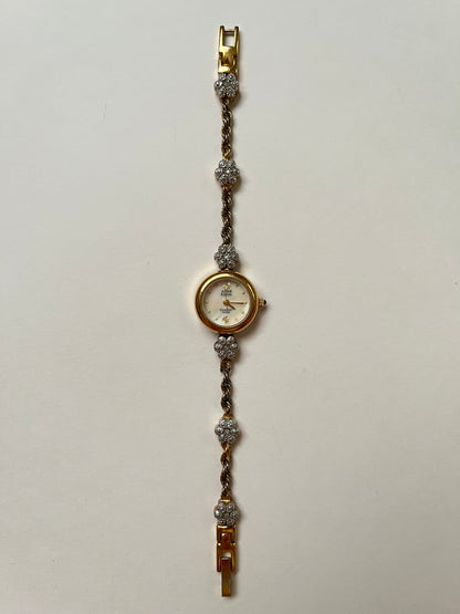 Very Dainty Gold Tone Anne Klein Swiss Watch with Real Diamond Flowers Accent