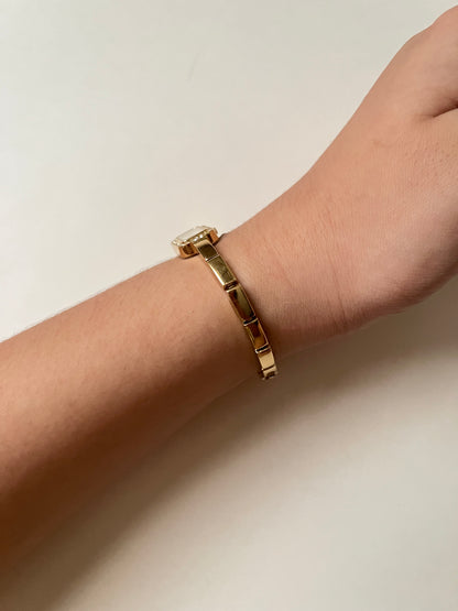 Lovely Dainty Gold Tone Anne Klein Watch with Crystal-Accented Rectangular Bezel