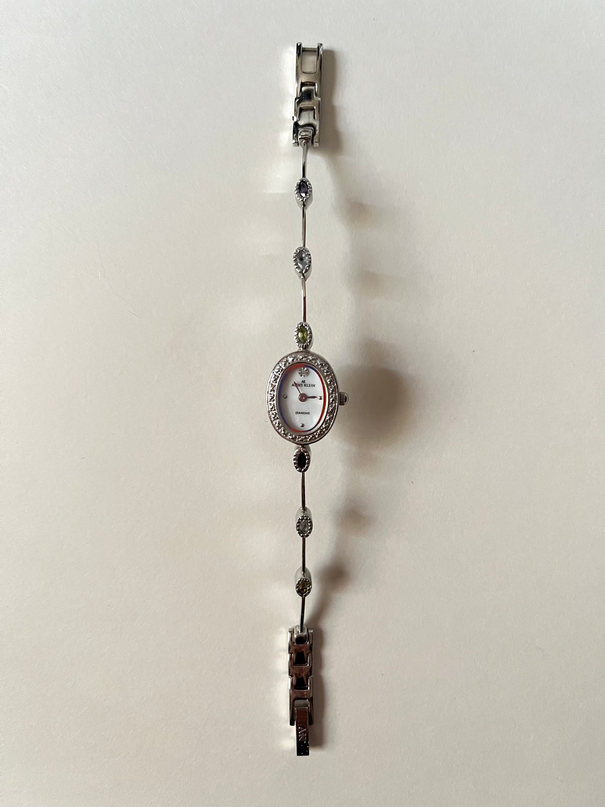 Very Dainty Silver Tone Watch with Real Diamond and Multi-Stones Accents