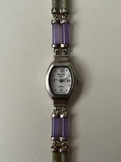 Extremely Rare 925 Silver Watch with Multi-Colored Jade Stones Accent