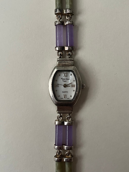 Extremely Rare 925 Silver Watch with Multi-Colored Jade Stones Accent