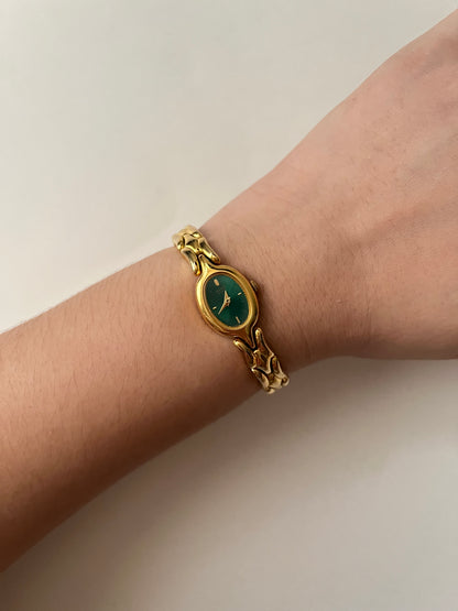 Stunning Gold Tone Pulsar Watch with Gorgeous Oval Green Dial