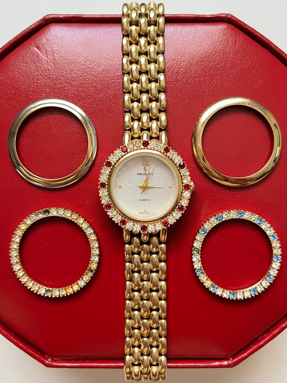 Beautiful Rare Gold Tone Watch with Interchangeable Bezels