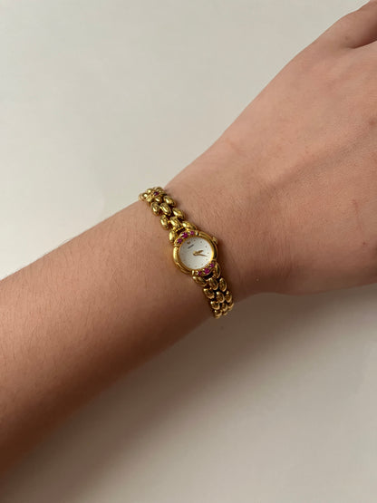 Extremely Rare and Astonishing Gold Tone Seiko Watch with Real Rubies Accent
