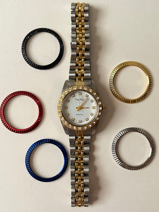 Classic Two Toned Rolex Dupe Watch with Interchangeable Bezels