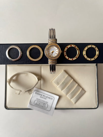 Two Toned Open Cuff Anne Klein Watch with Interchangeable Bezels