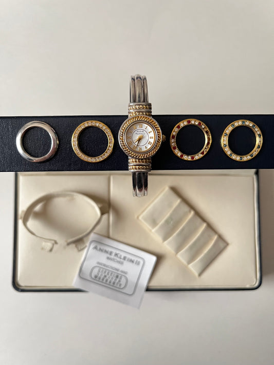 Two Toned Open Cuff Anne Klein Watch with Interchangeable Bezels