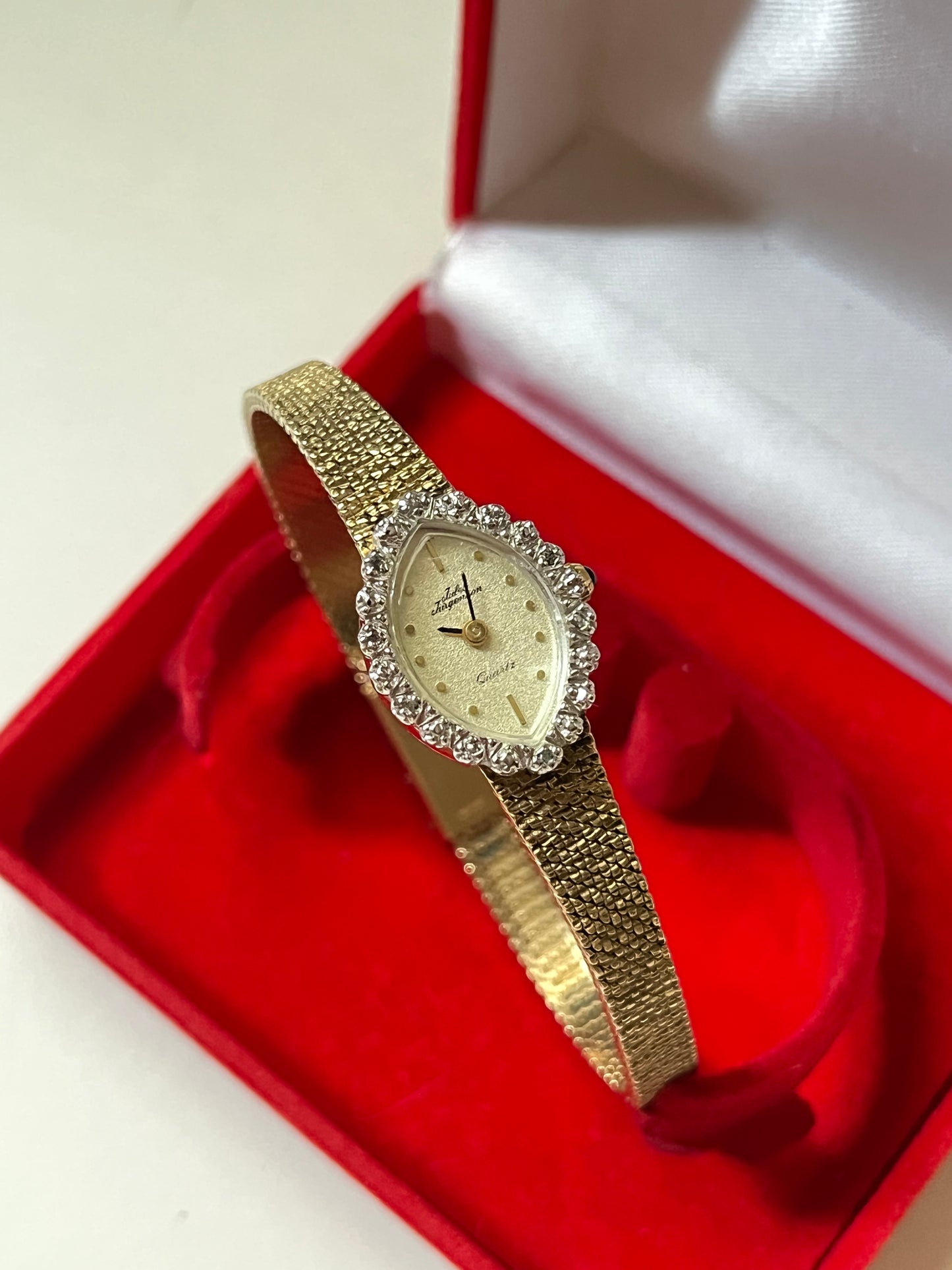 Astonishing Vintage Gold Tone Italy Made Jules Jurgensen Cocktail Watch with Real Diamonds