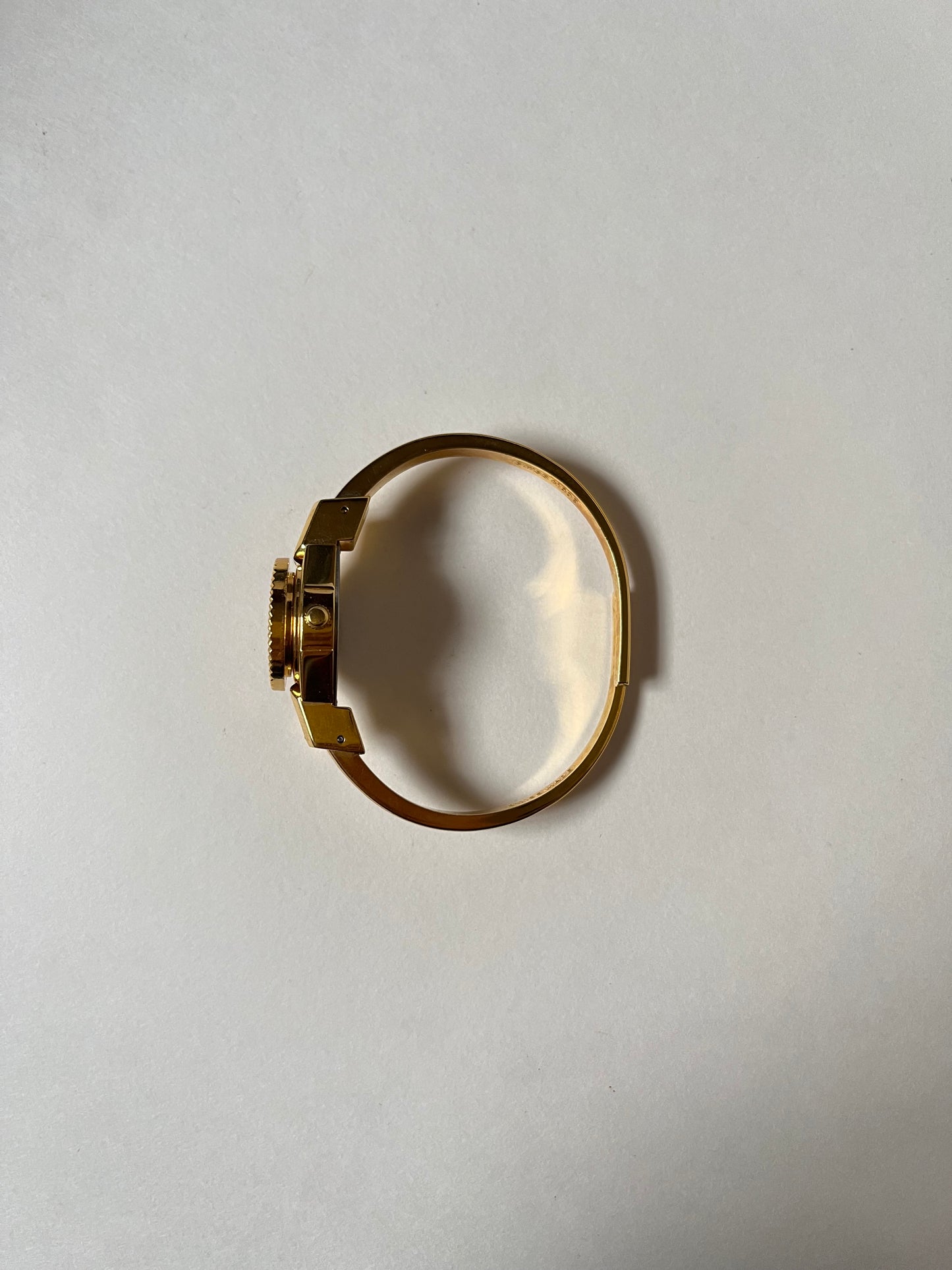 Extremely Rare Gold Tone Andre Mouche x Noritake von Linnæi Collection Open Cuff Peekaboo Swiss Watch