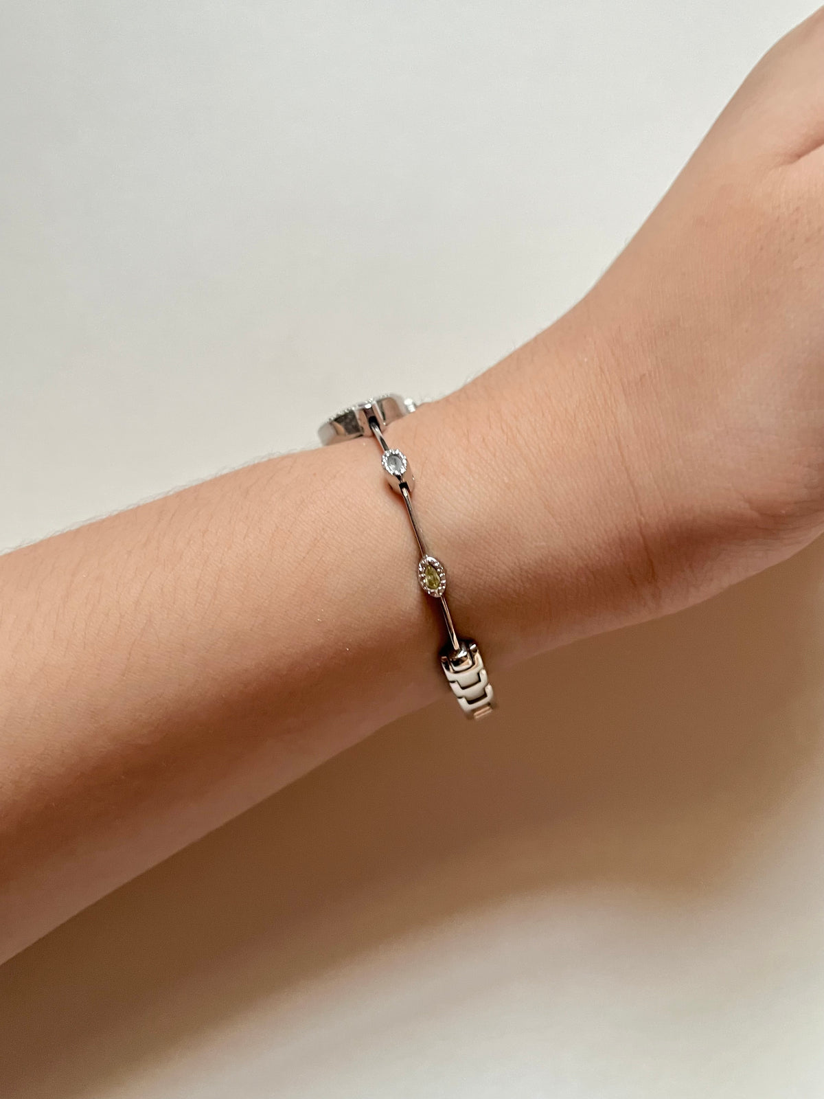 Very Dainty Silver Tone Watch with Real Diamond and Multi-Stones Accents