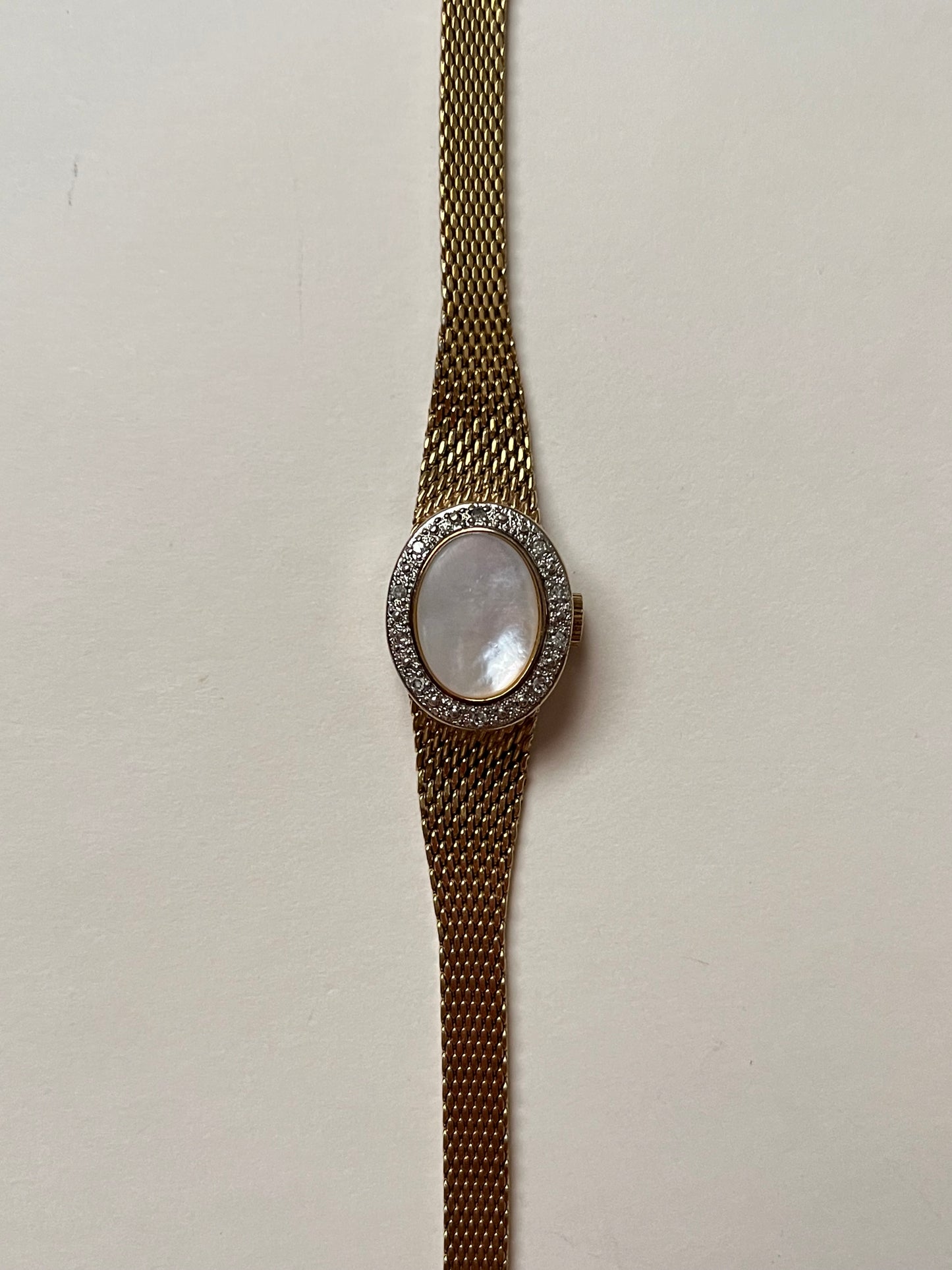 Extremely Rare Gold Tone Anne Klein Peekaboo Swiss Watch with Mother of Pearl and Real Diamonds