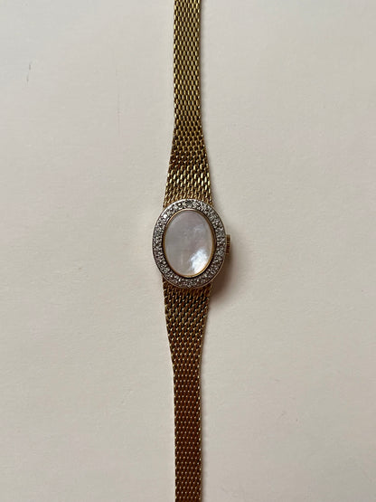 Extremely Rare Gold Tone Anne Klein Peekaboo Swiss Watch with Mother of Pearl and Real Diamonds