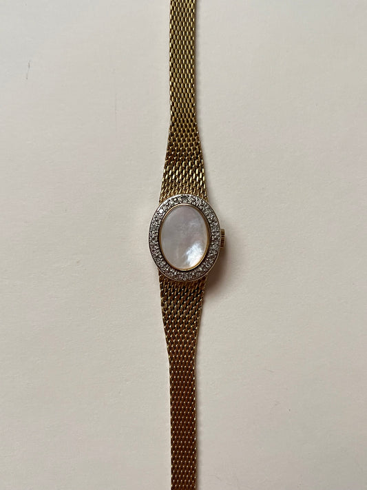 Extremely Rare Gold Tone Anne Klein Peekaboo Swiss Watch with Mother of Pearl and Real Diamonds