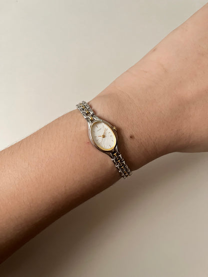 Lovely Dainty Two Toned Seiko Watch with Oval Dial