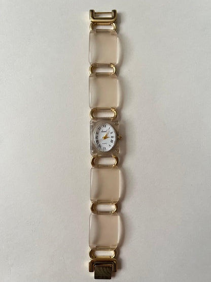 Adorable Gold Tone Acrylic Watch with Oval Dial