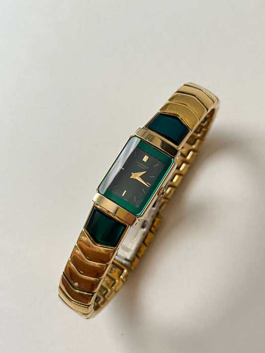 Absolutely Stunning Gold Tone Lassale by Seiko Watch with Emerald Green Accent