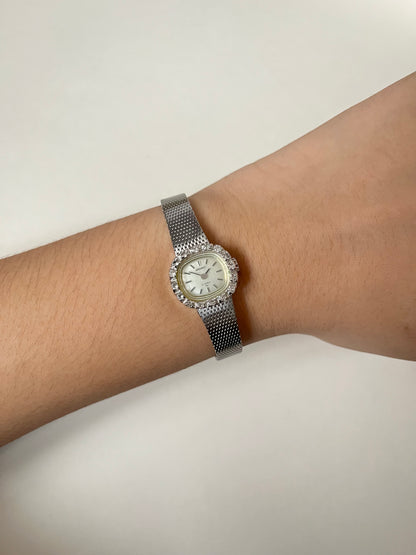 Extremely Rare Vintage White Gold Plated Seiko Self-Winding Mechanical Watch with White Stones Accent