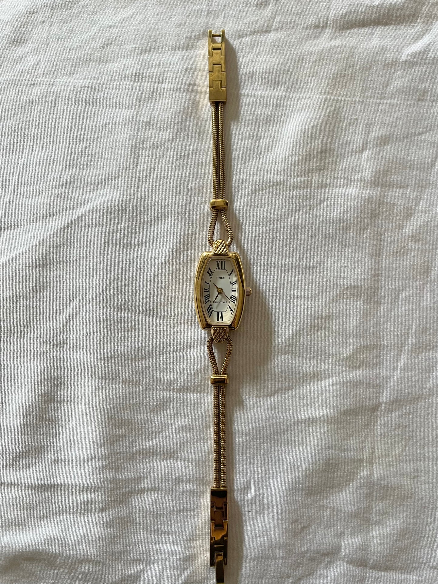 Rare Dainty Gold Tone Timex Watch with Rectangular Dial