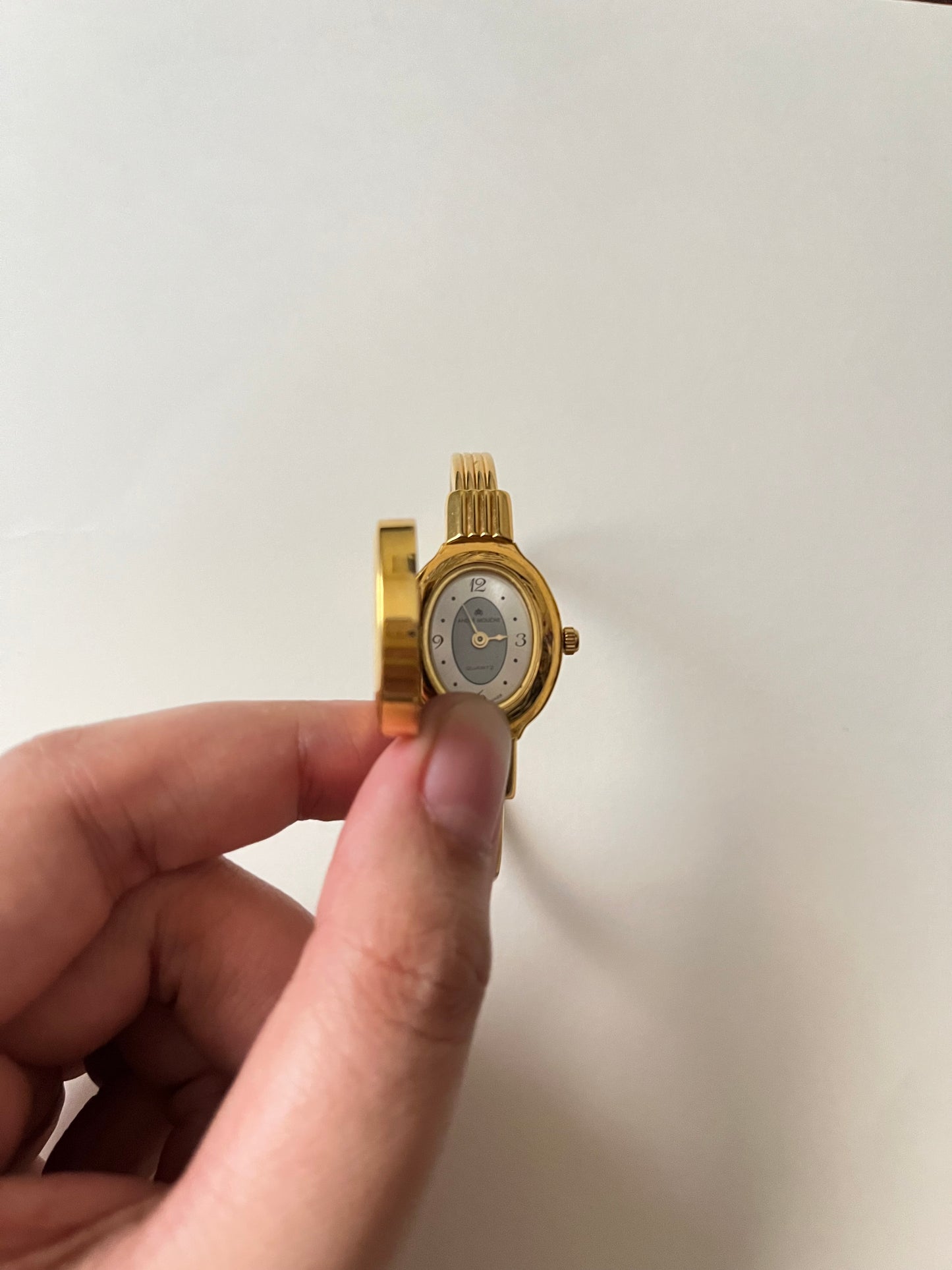 Beautiful Gold Tone Open Cuff Cameo Peekaboo Swiss Watch