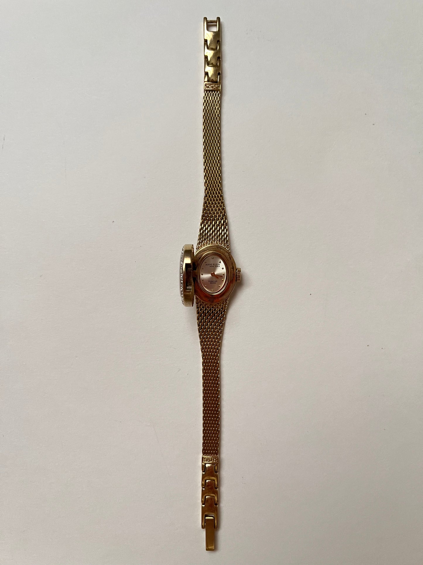 Extremely Rare Gold Tone Anne Klein Peekaboo Swiss Watch with Mother of Pearl and Real Diamonds