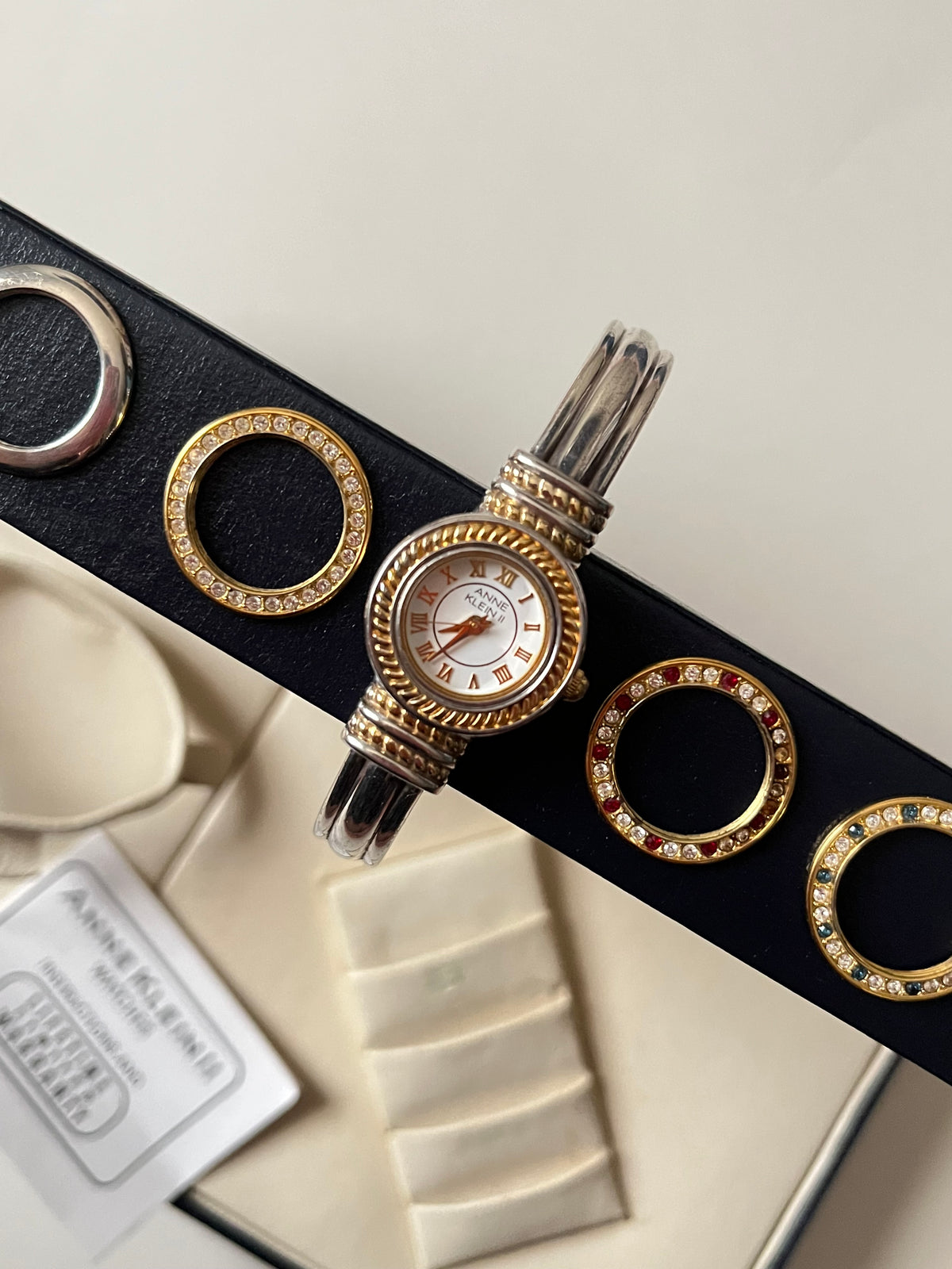 Two Toned Open Cuff Anne Klein Watch with Interchangeable Bezels