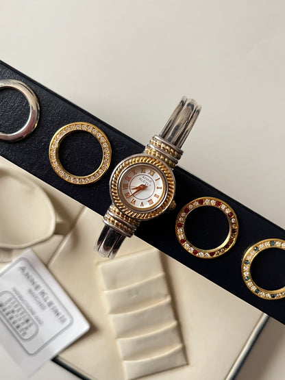 Two Toned Open Cuff Anne Klein Watch with Interchangeable Bezels