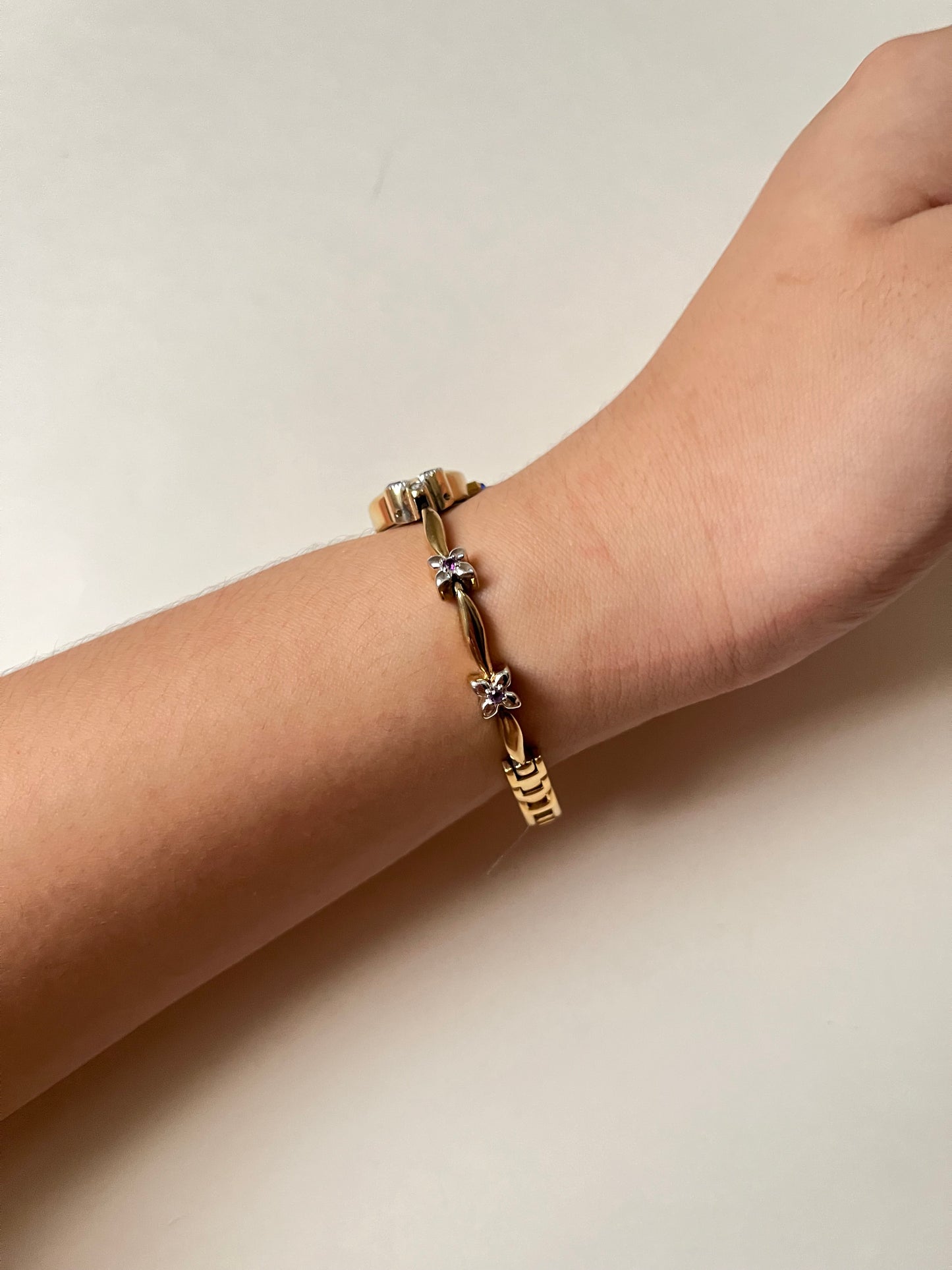 Gorgeous And Dainty Rare Gold Tone Anne Klein Watch with Purple Stones Accent