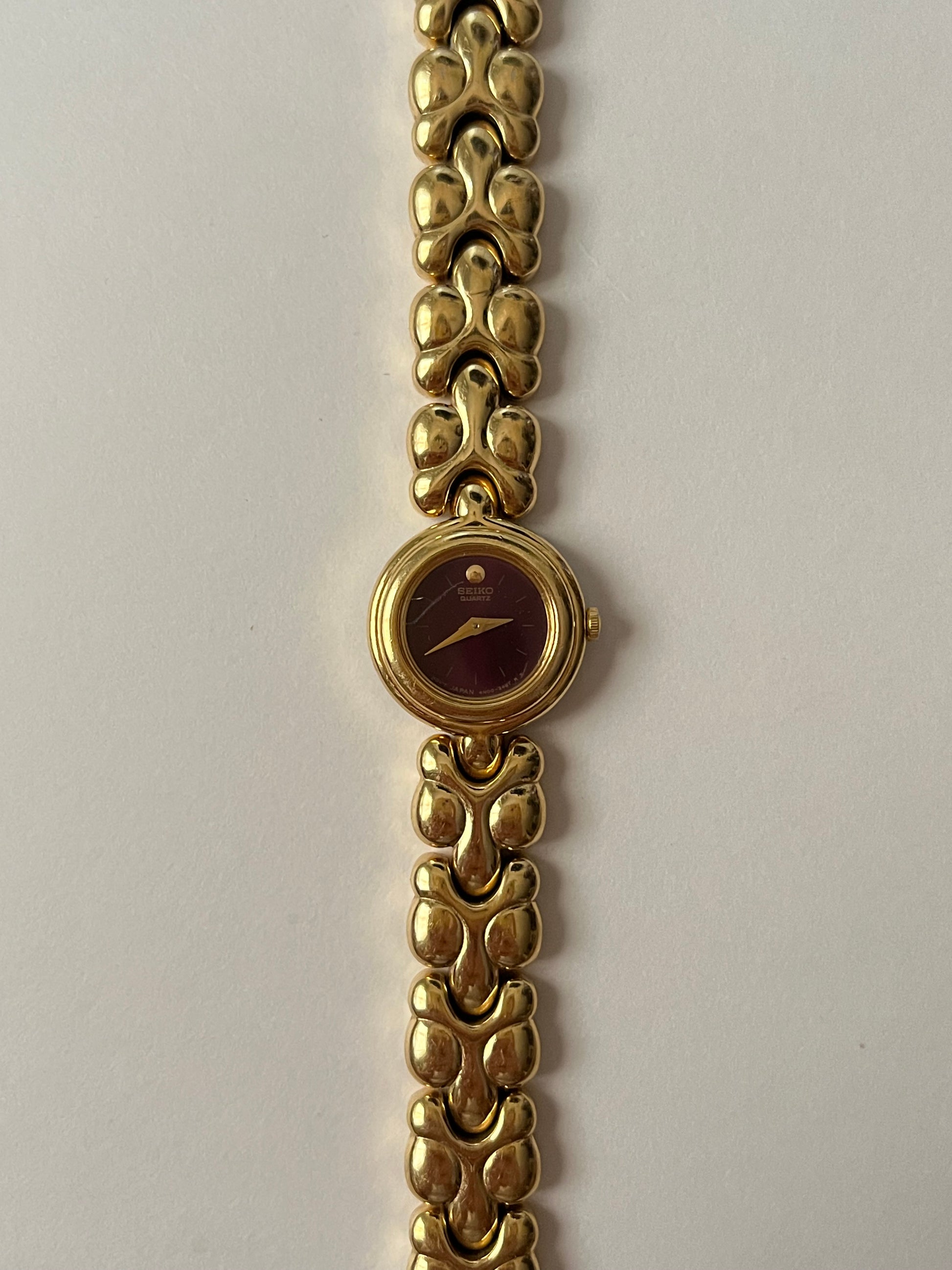 Extremely Rare Gold Tone Seiko Watch with Gorgeous Deep Red Dial