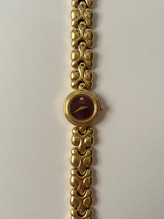 Extremely Rare Gold Tone Seiko Watch with Gorgeous Deep Red Dial